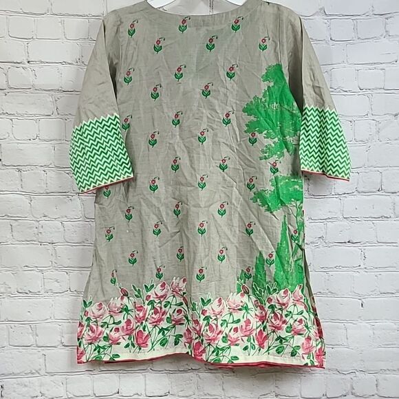 J. Girls 10/12 Green Floral Cotton A-Line Printed Kurti Pakistani Tunic Dress - Picture 10 of 12